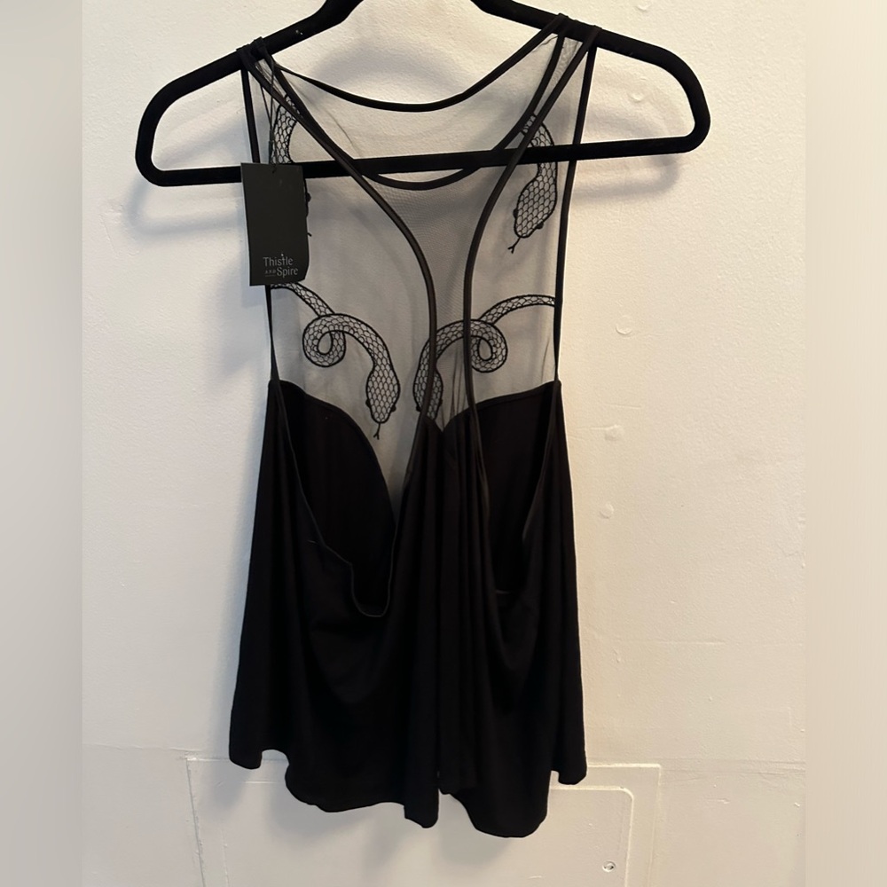 Thistle inspire black mesh tank top XXL with snake detail